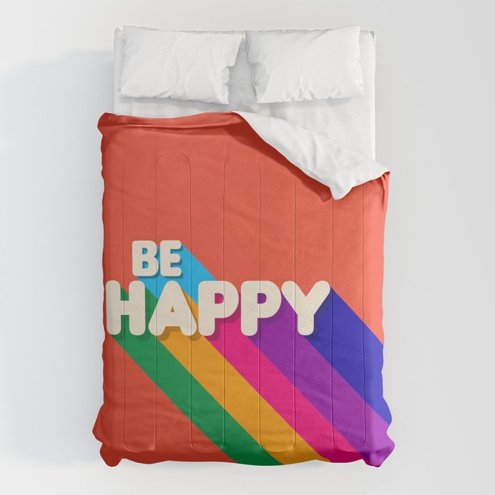Be Happy - Rainbow Retro Typography Comforter
