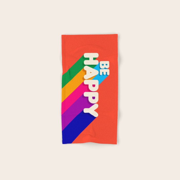 Be Happy - Rainbow Retro Typography Bath Towel