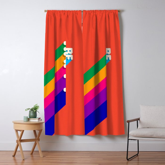 Be Happy - Rainbow Retro Typography Window Curtain
