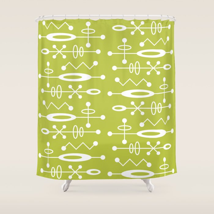 Mid Century Modern Radioactive Surfer 251 Chartreuse Shower Curtain