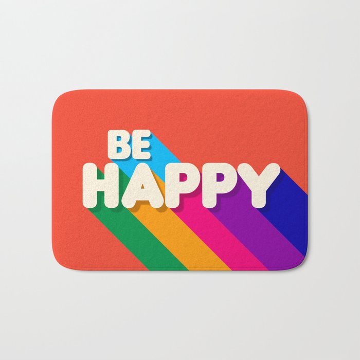 Be Happy - Rainbow Retro Typography Bath Mat