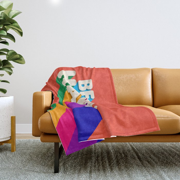 Be Happy - Rainbow Retro Typography Throw Blanket