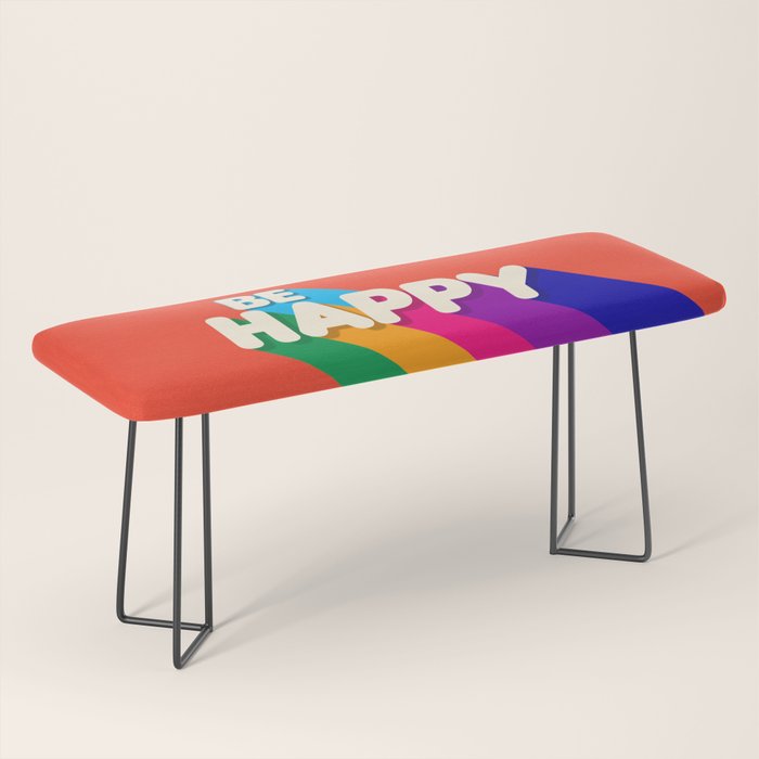 Be Happy - Rainbow Retro Typography Bench