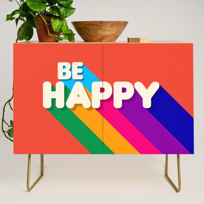 Be Happy - Rainbow Retro Typography Credenza