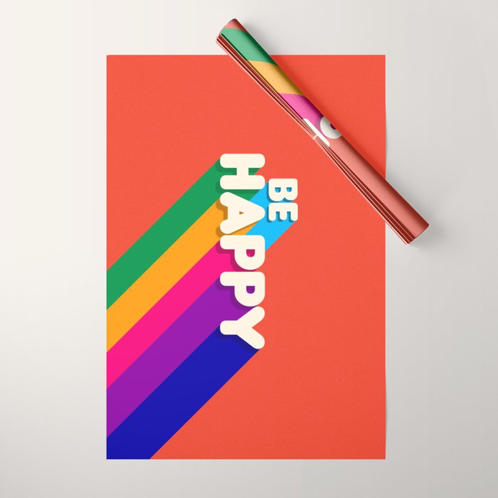 Be Happy - Rainbow Retro Typography Wrapping Paper
