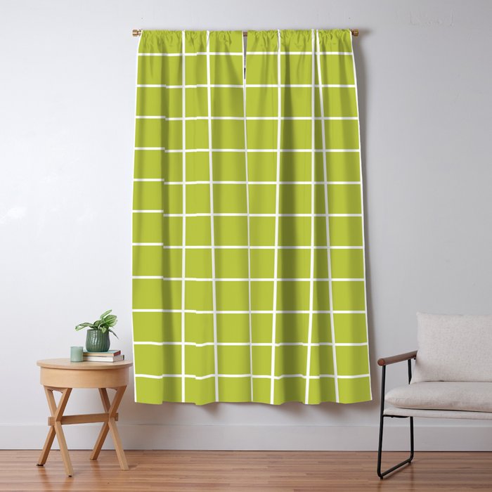 Grid Pattern Chartreuse 2 Window Curtain