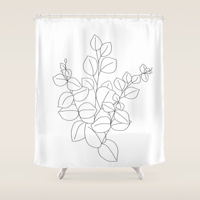 Minimalistic Eucalyptus  Line Art Shower Curtain