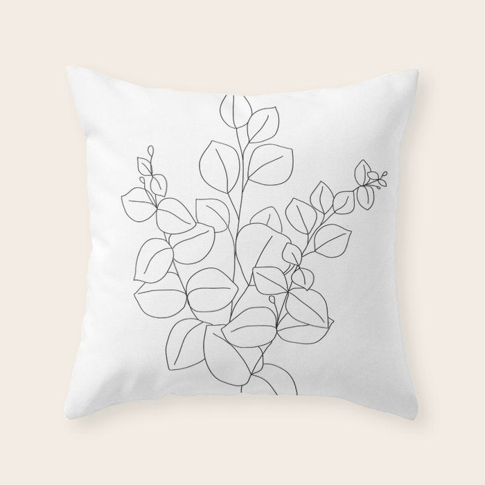 Minimalistic Eucalyptus  Line Art Throw Pillow