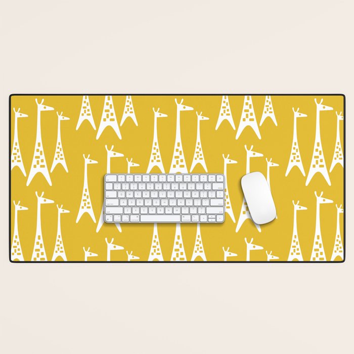 Mid Century Modern Giraffe Pattern 221 Mustard Yellow Desk Mat