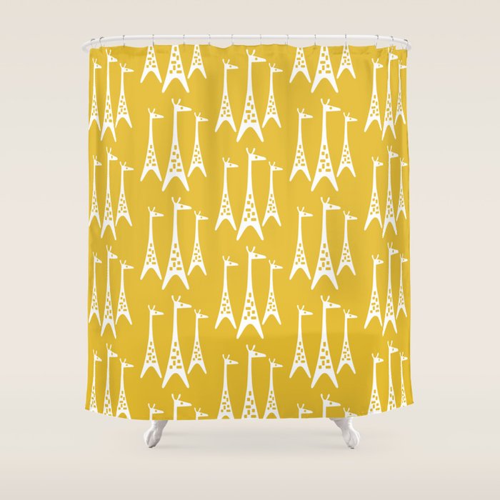 Mid Century Modern Giraffe Pattern 221 Mustard Yellow Shower Curtain