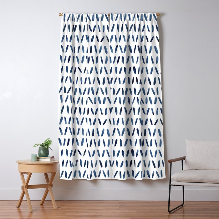 Strokes Pattern | Indigo Watercolor Painting Window Curtain