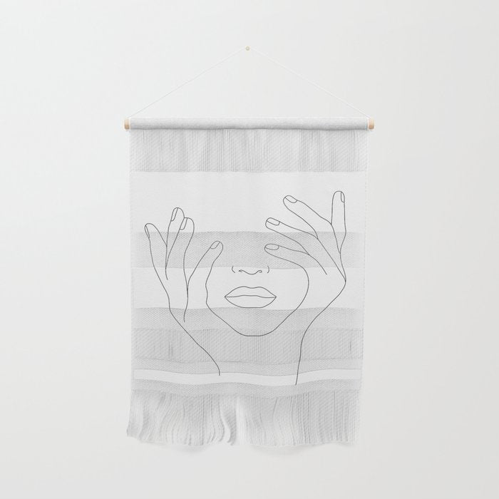 Minimal Line Art Woman With Hands On Face Wall Hanging