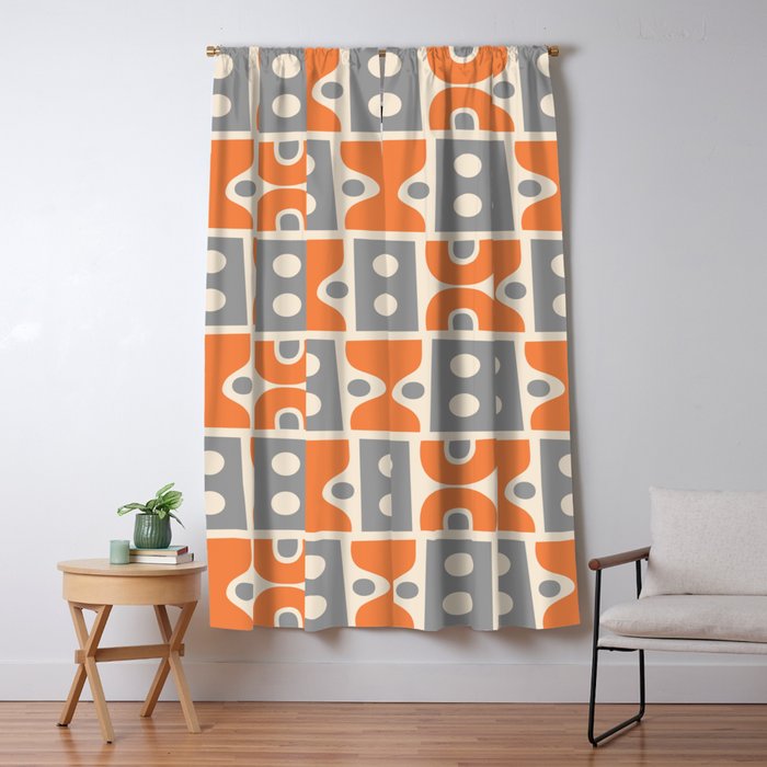 Funky Mid Century Modern Pattern 694 Orange And Gray Window Curtain