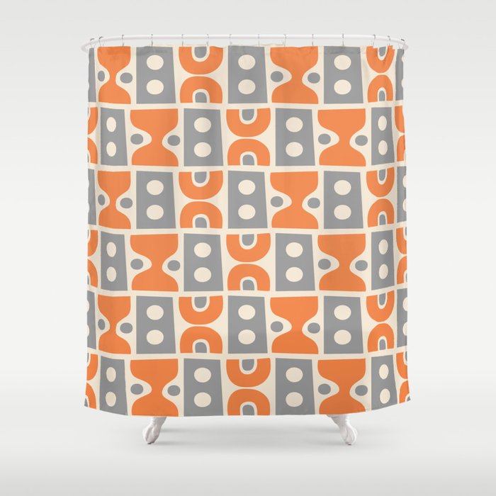 Funky Mid Century Modern Pattern 694 Orange And Gray Shower Curtain