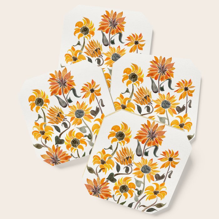 Sunflower Watercolor - Yellow & Black Palette Coaster