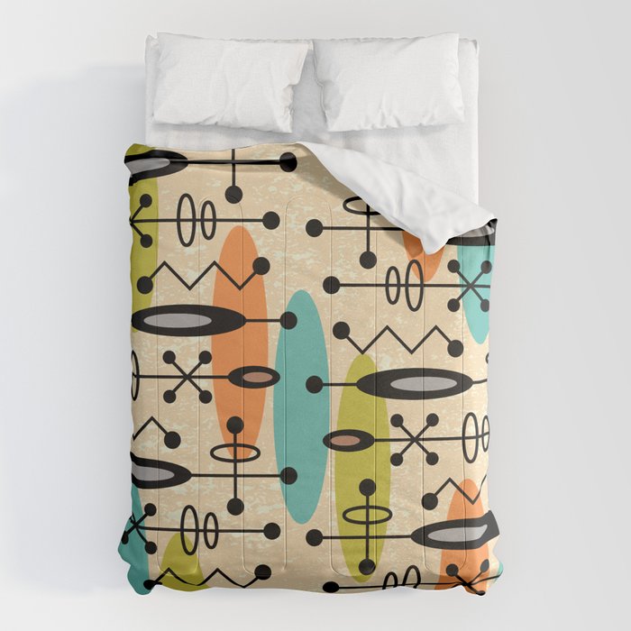Retro 1950s Style Mid Century Modern Atomic Design 271 Googie Orange Blue And Green Comforter