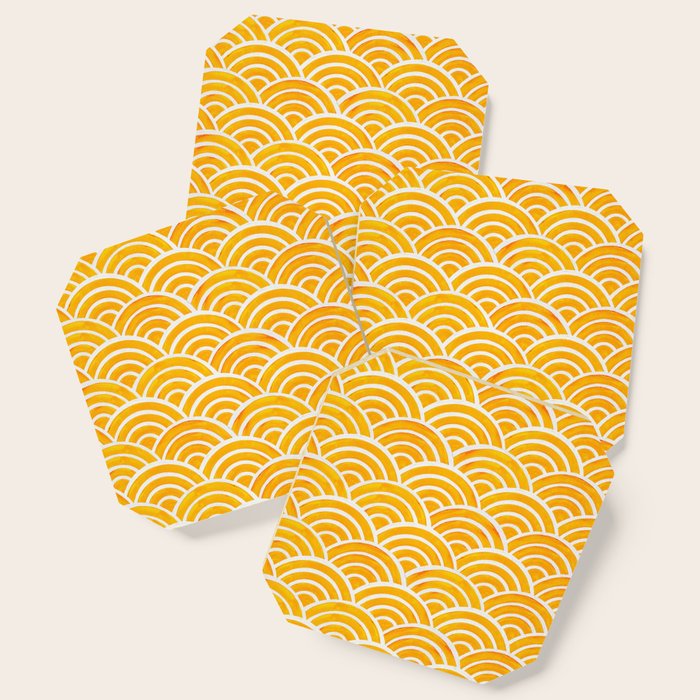 Japanese Seigaiha Wave - Marigold Palette Coaster