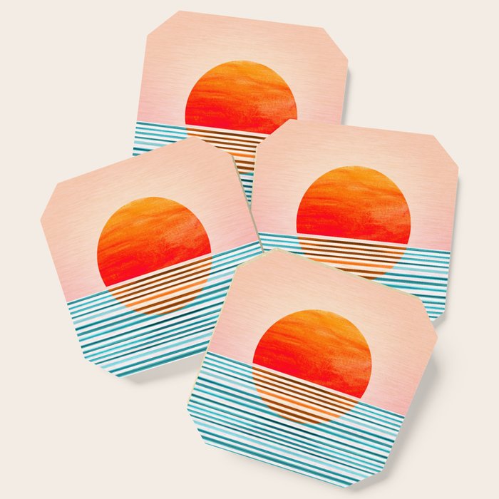 Minimalist Sunset Iii / Abstract Landscape Coaster