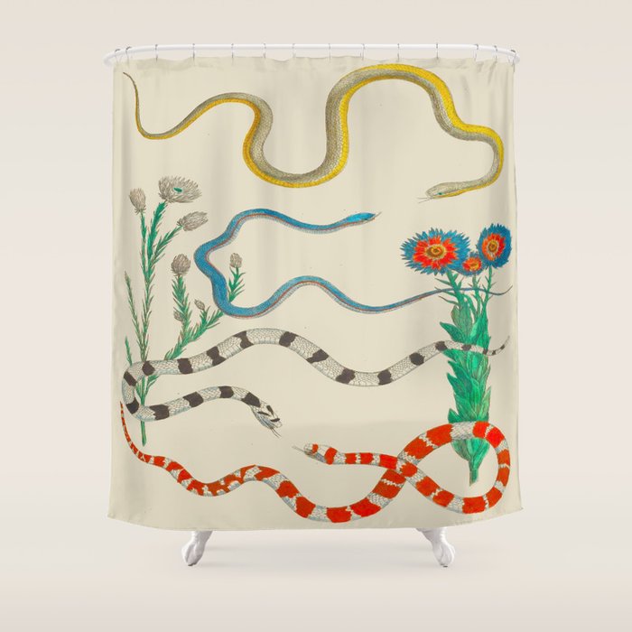 Locupletissimi Rerum Naturalium - Vol. 2 - Albertus Seba Colorful Snake Floral Arrangement Shower Curtain