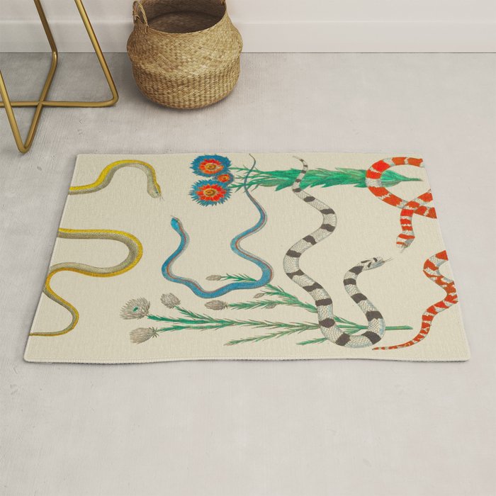 Locupletissimi Rerum Naturalium - Vol. 2 - Albertus Seba Colorful Snake Floral Arrangement Rug