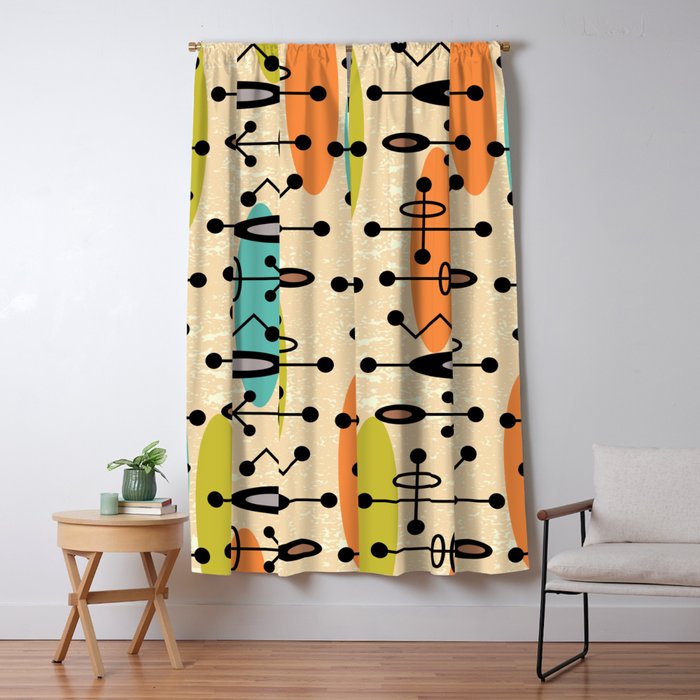 Retro 1950s Style Mid Century Modern Atomic Design 271 Googie Orange Blue And Green Window Curtain