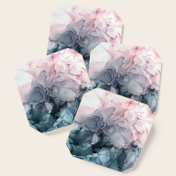 Blush And Payne'S Grey Flowing Abstract Painting Coaster