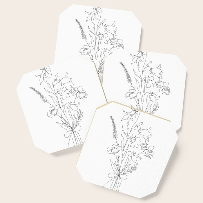 Small Wildflowers Minimalist Line Art Coaster