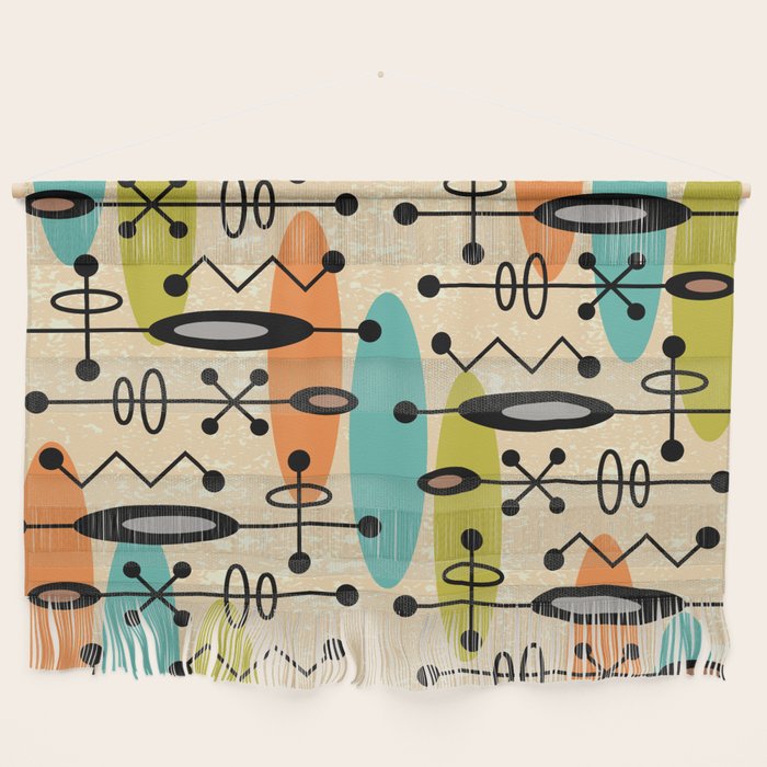 Retro 1950s Style Mid Century Modern Atomic Design 271 Googie Orange Blue And Green Wall Hanging
