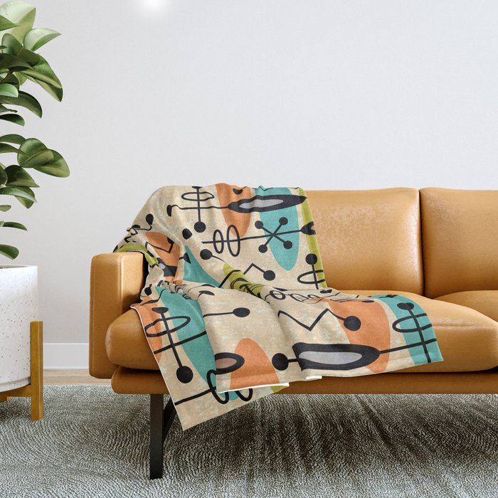 Retro 1950s Style Mid Century Modern Atomic Design 271 Googie Orange Blue And Green Throw Blanket