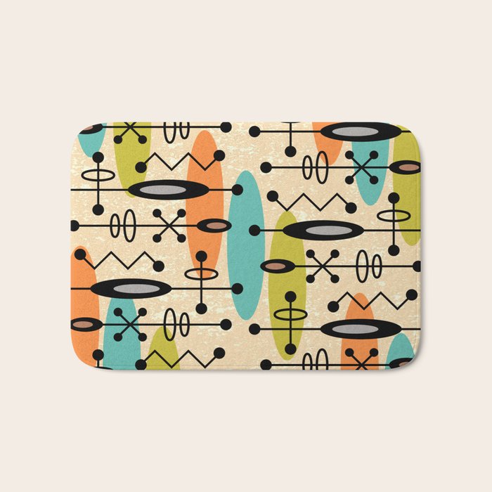 Retro 1950s Style Mid Century Modern Atomic Design 271 Googie Orange Blue And Green Bath Mat