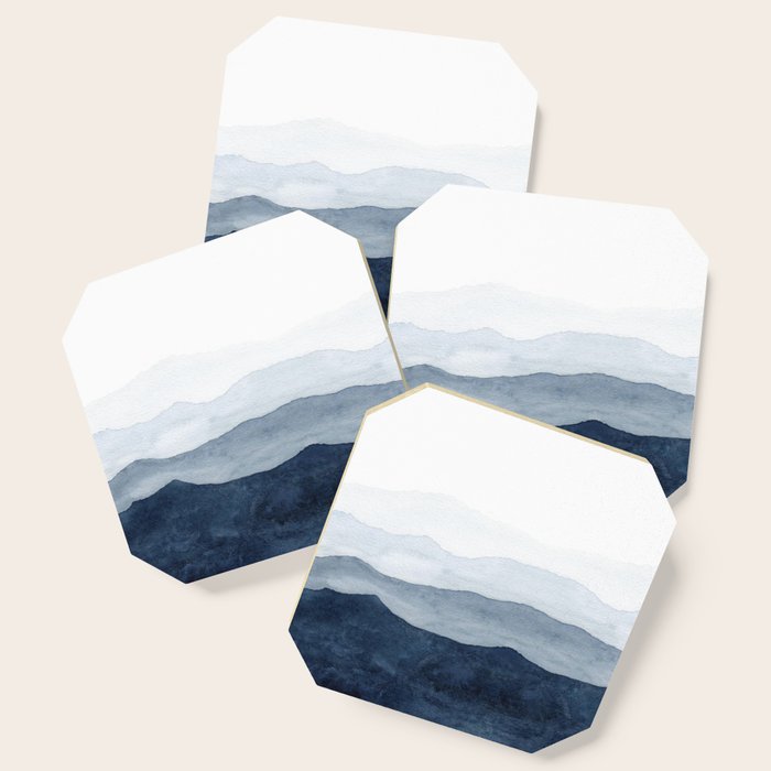 Indigo Abstract Watercolor Mountains Coaster
