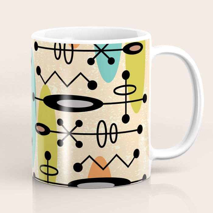 Retro 1950s Style Mid Century Modern Atomic Design 271 Googie Orange Blue And Green Coffee Mug