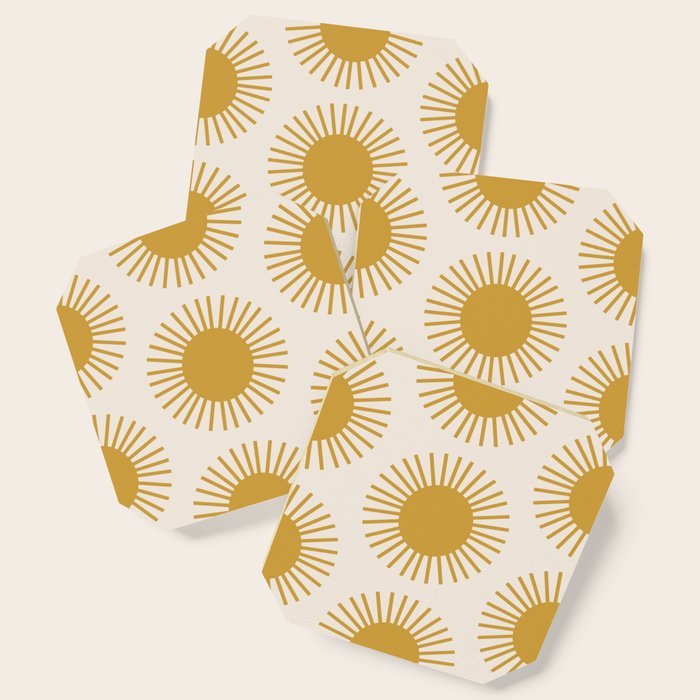 Boho Summer Sun Pattern I Golden Coaster