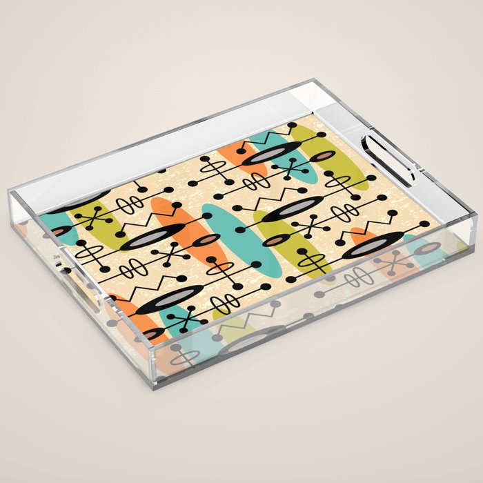 Retro 1950s Style Mid Century Modern Atomic Design 271 Googie Orange Blue And Green Acrylic Tray