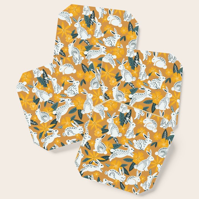 Bunnies & Blooms - Ochre & Teal Palette Coaster