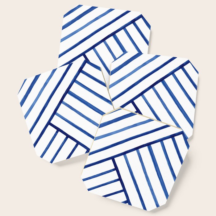 Watercolor Lines Pattern | Navy Blue Coaster