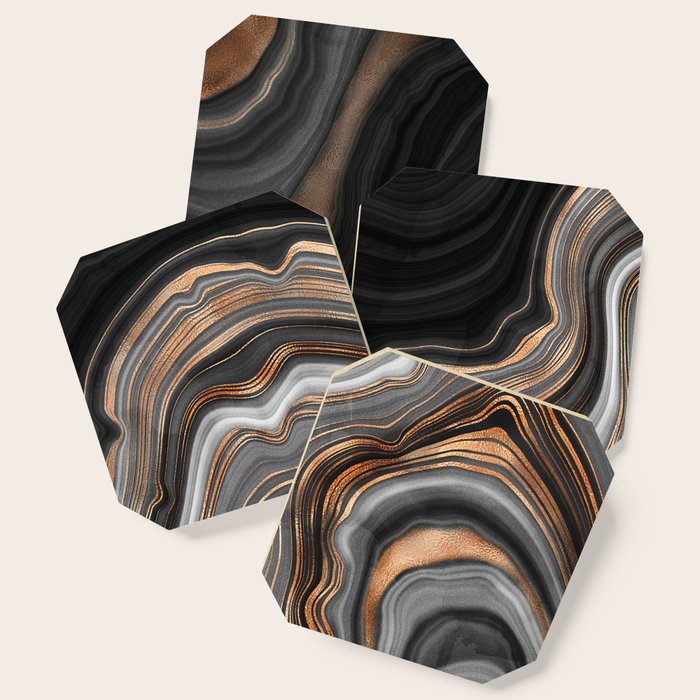 Elegant Black Marble With Gold And Copper Veins Coaster