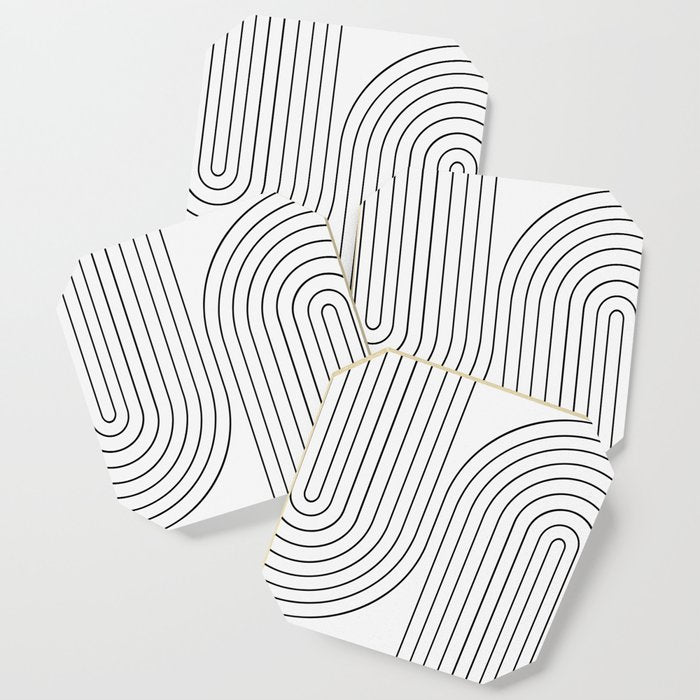 Minimal Line Curvature I Black And White Mid Century Modern Arch Abstract Coaster