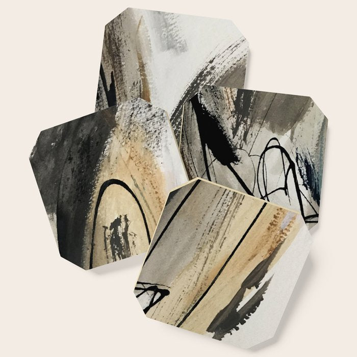 Drift [5]: A Neutral Abstract Mixed Media Piece In Black, White, Gray, Brown Coaster
