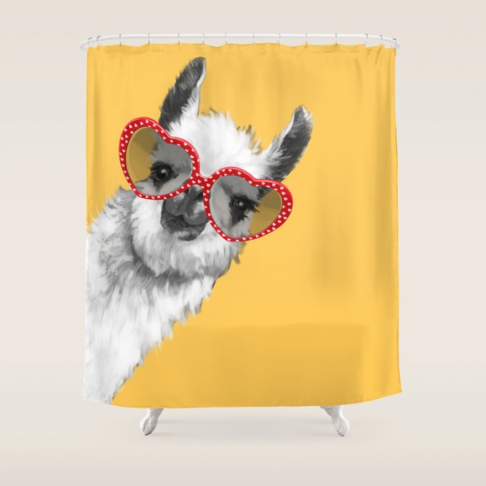 Fashion Hipster Llama With Glasses Shower Curtain