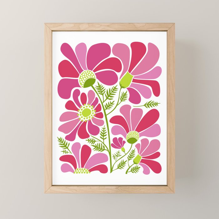 Pink Daisy Flower Illustration Mini Art Print
