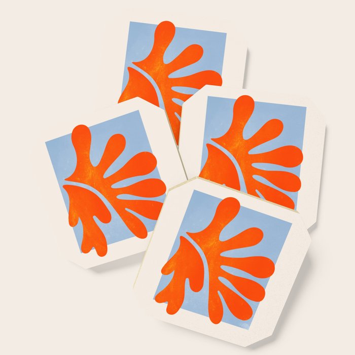 Red Coral Leaf: Matisse Paper Cutouts Ii Coaster