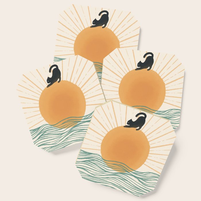 Good Morning Meow 7 Sunny Day Ocean  Coaster