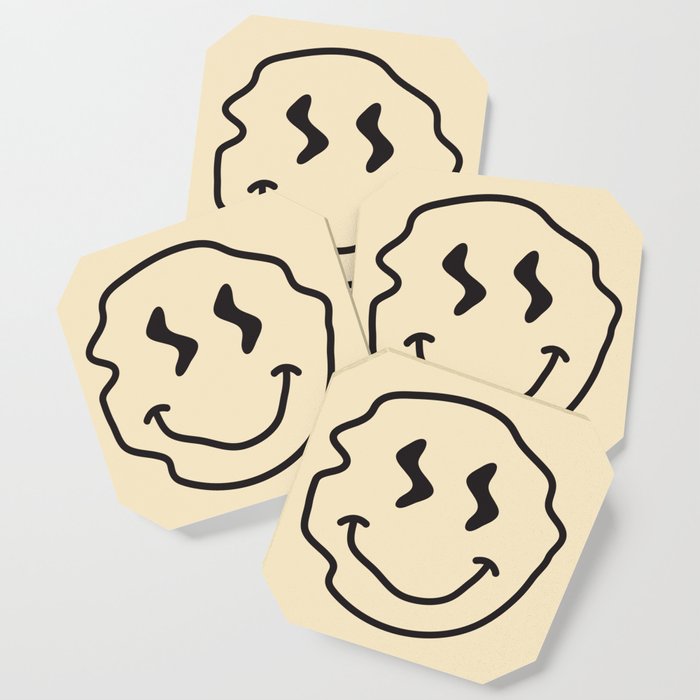 Wonky Smiley Face - Black And Cream Coaster