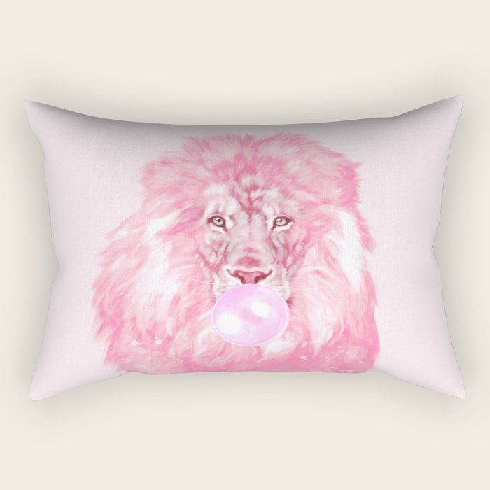 Lion Chewing Bubble Gum In Pink Rectangular Pillow