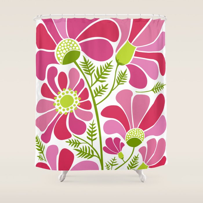 Pink Daisy Flower Illustration Shower Curtain