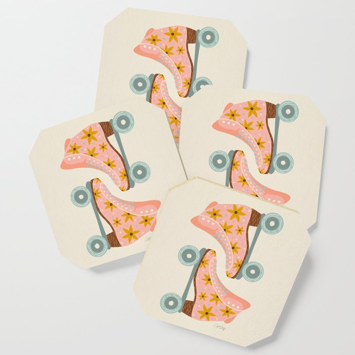 Retro Roller Skates - Blush & Mint Palette Coaster