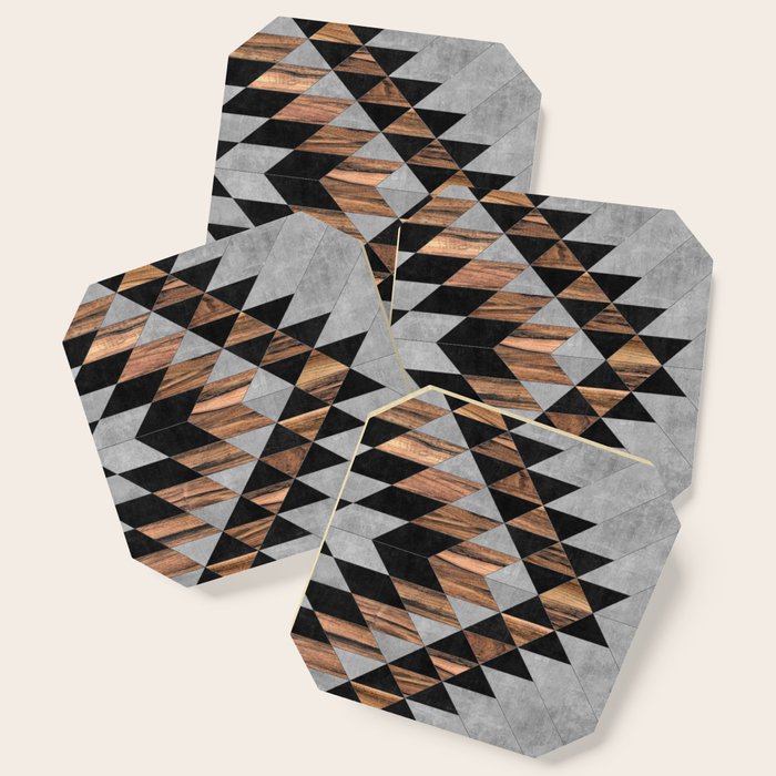 Urban Tribal Pattern No.10 - Aztec - Concrete And Wood Coaster