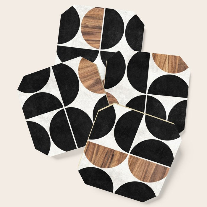 Mid-Century Modern Pattern No.1 - Concrete And Wood Coaster