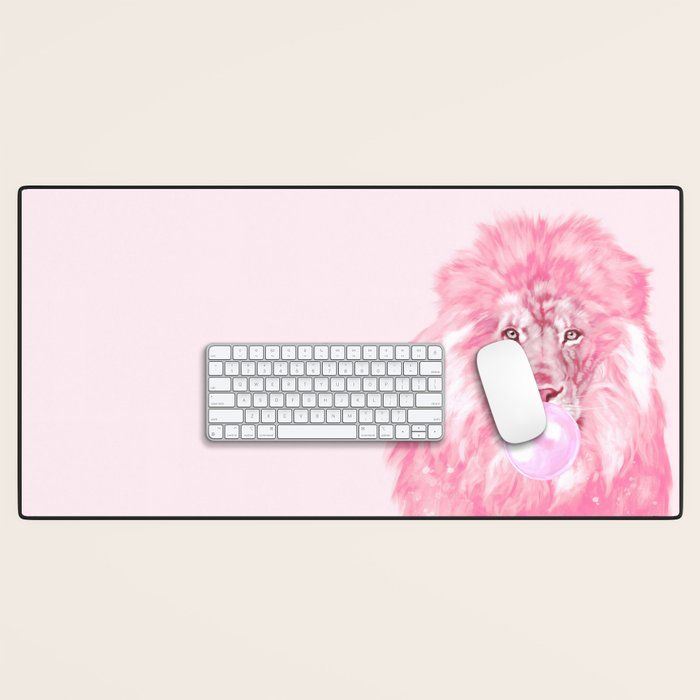 Lion Chewing Bubble Gum In Pink Desk Mat